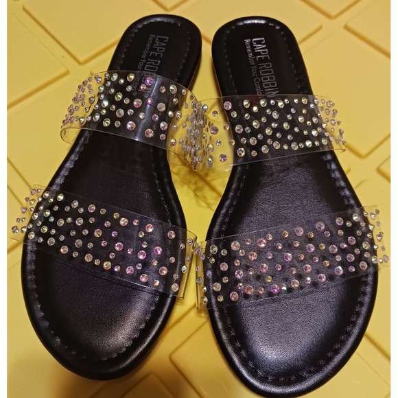 NEW Cape Robbin Women's Clear Double Strap‎ Bling Rhinestone Slide Sandals, 6 - Picture 1 of 4